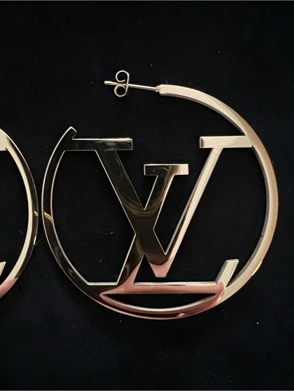 Gold-Tone LV Logo Hoop Earrings - Designer Inspired - Picture 6 of 11
